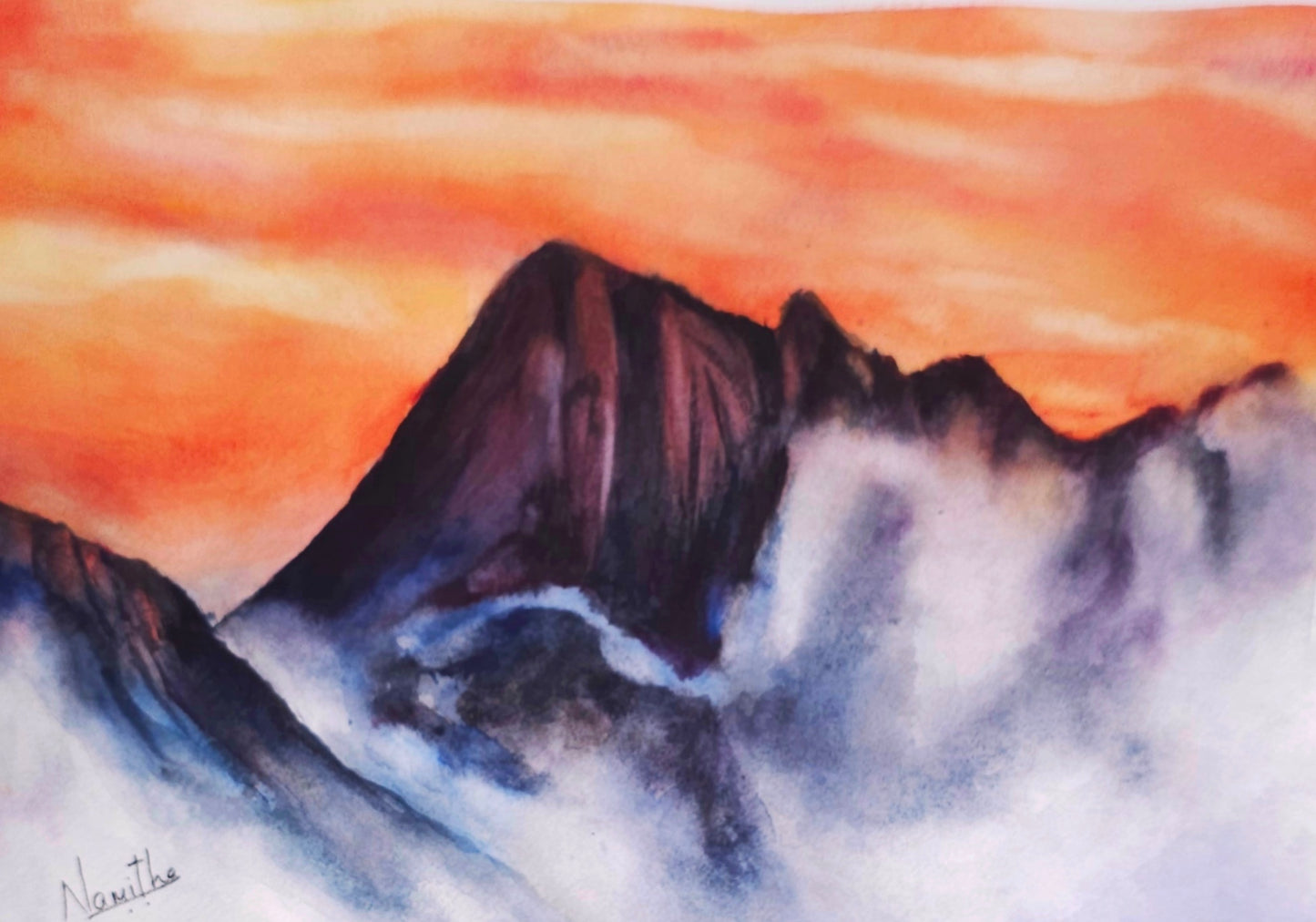 Mystic Peaks Original watercolor painting