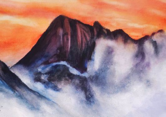 Mystic Peaks Original watercolor painting