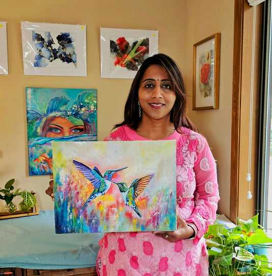 Dance of the Hummingbirds - Acrylic & Oil painting
