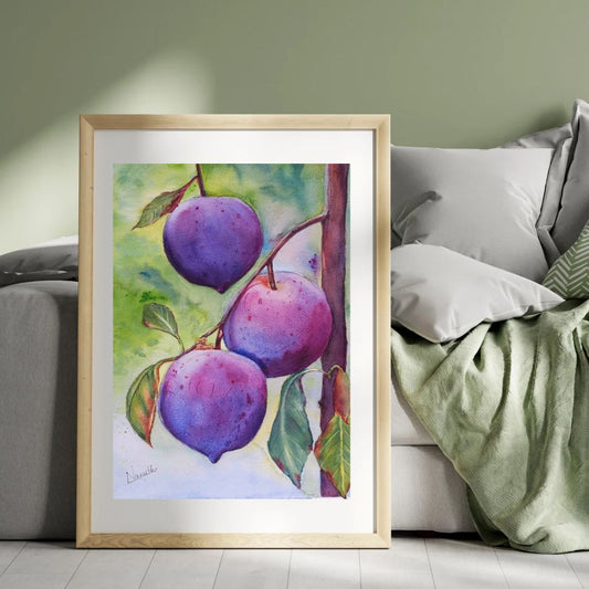 plum  Harvest - original watercolor fruit painting
