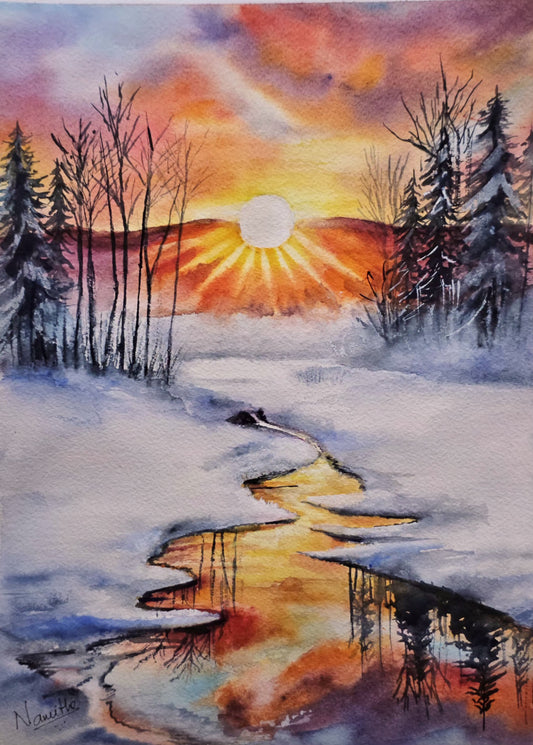 Golden Winter Glow - Original Watercolor Painting
