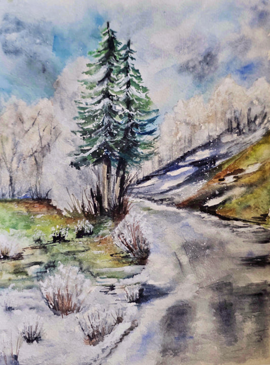 Winter’s Quiet Path - Original Watercolor Painting