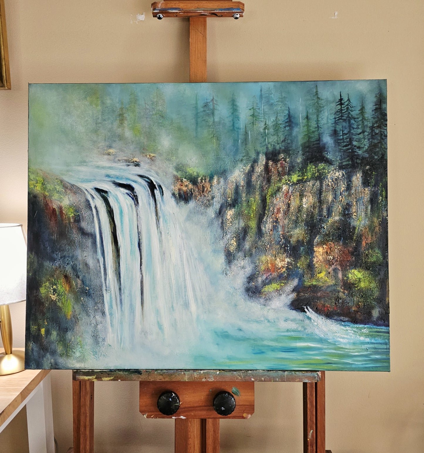 Mist at Snoqualmie Falls - Original Mixed Media Painting