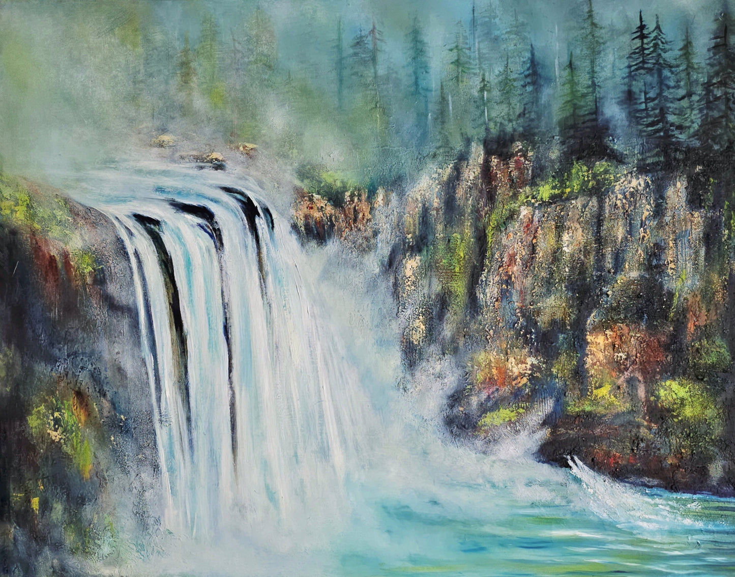 Mist at Snoqualmie Falls - Original Mixed Media Painting
