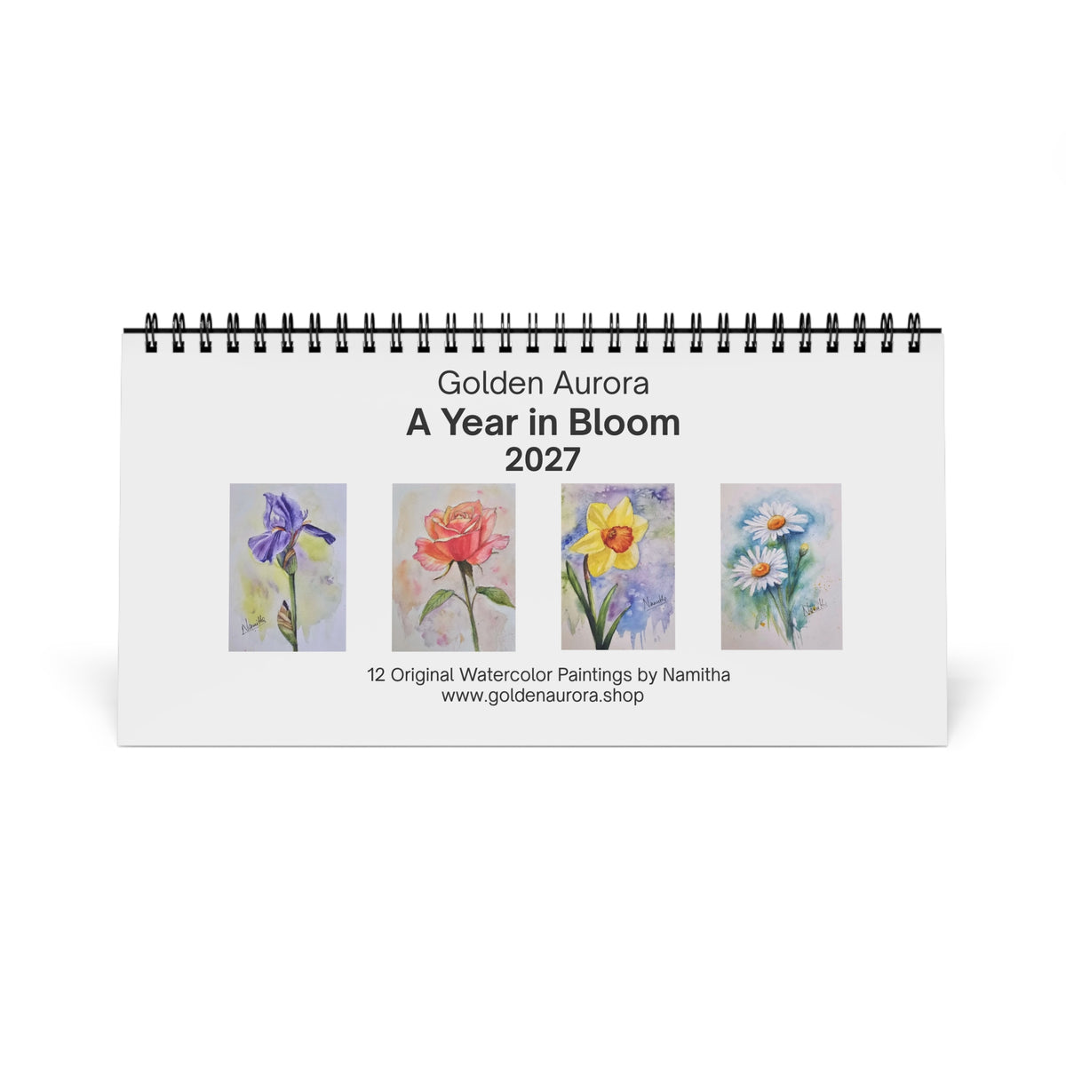 Golden Aurora 2027 Desk Calender - A year in Bloom | Original Watercolor Art