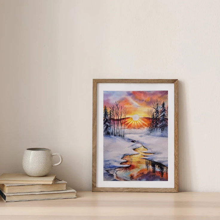 Golden Winter Glow - Original Watercolor Painting