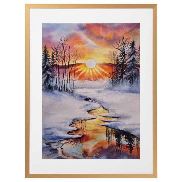 Golden Winter Glow - Original Watercolor Painting