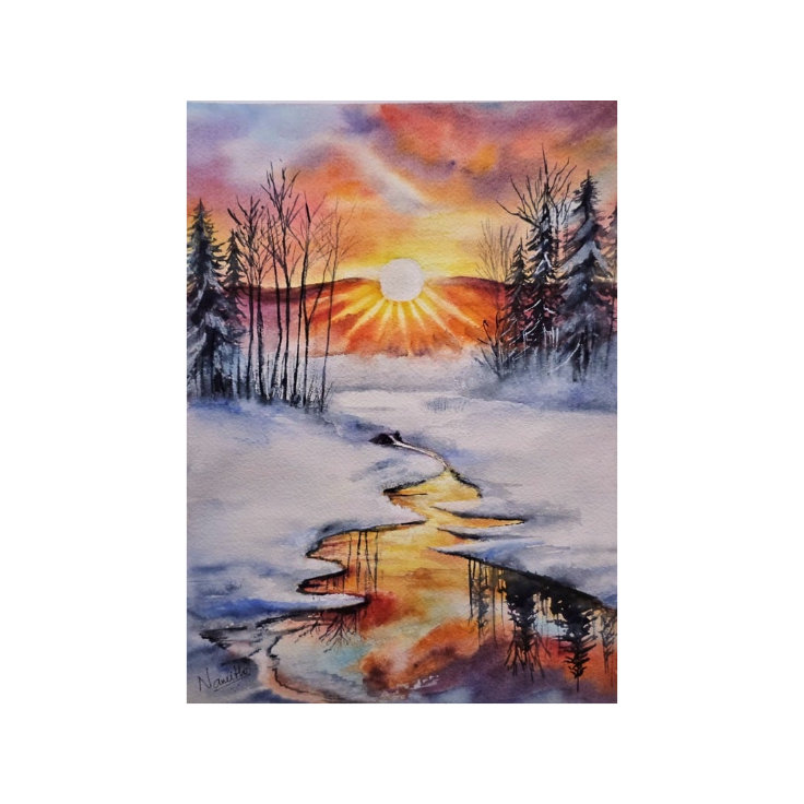 Golden Winter Glow - Original Watercolor Painting
