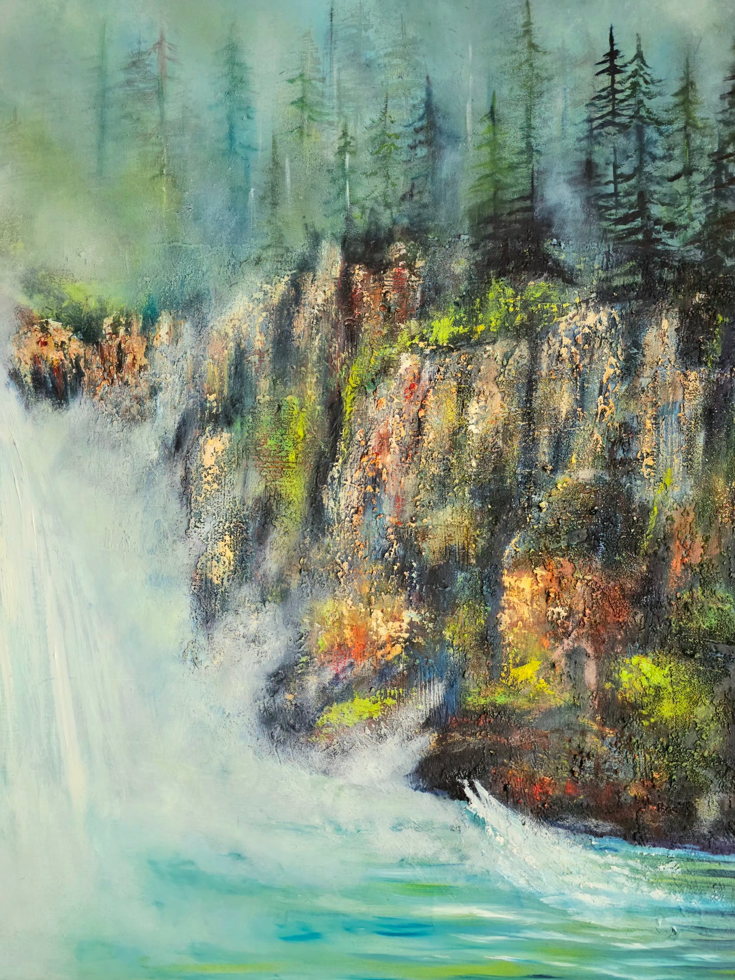 Mist at Snoqualmie Falls - Original Mixed Media Painting