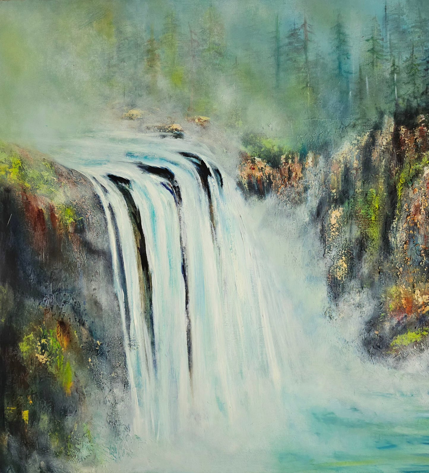 Mist at Snoqualmie Falls - Original Mixed Media Painting