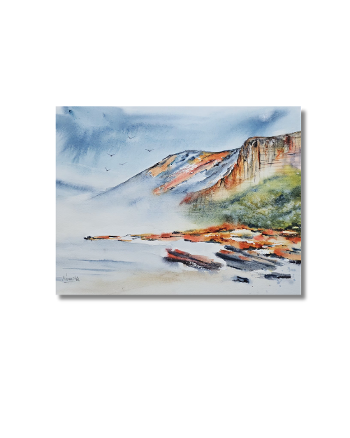Misty Shoreline - Original Watercolor Painting