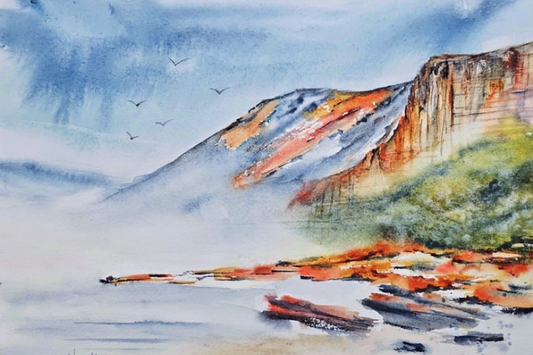 Misty Shoreline - Original Watercolor Painting