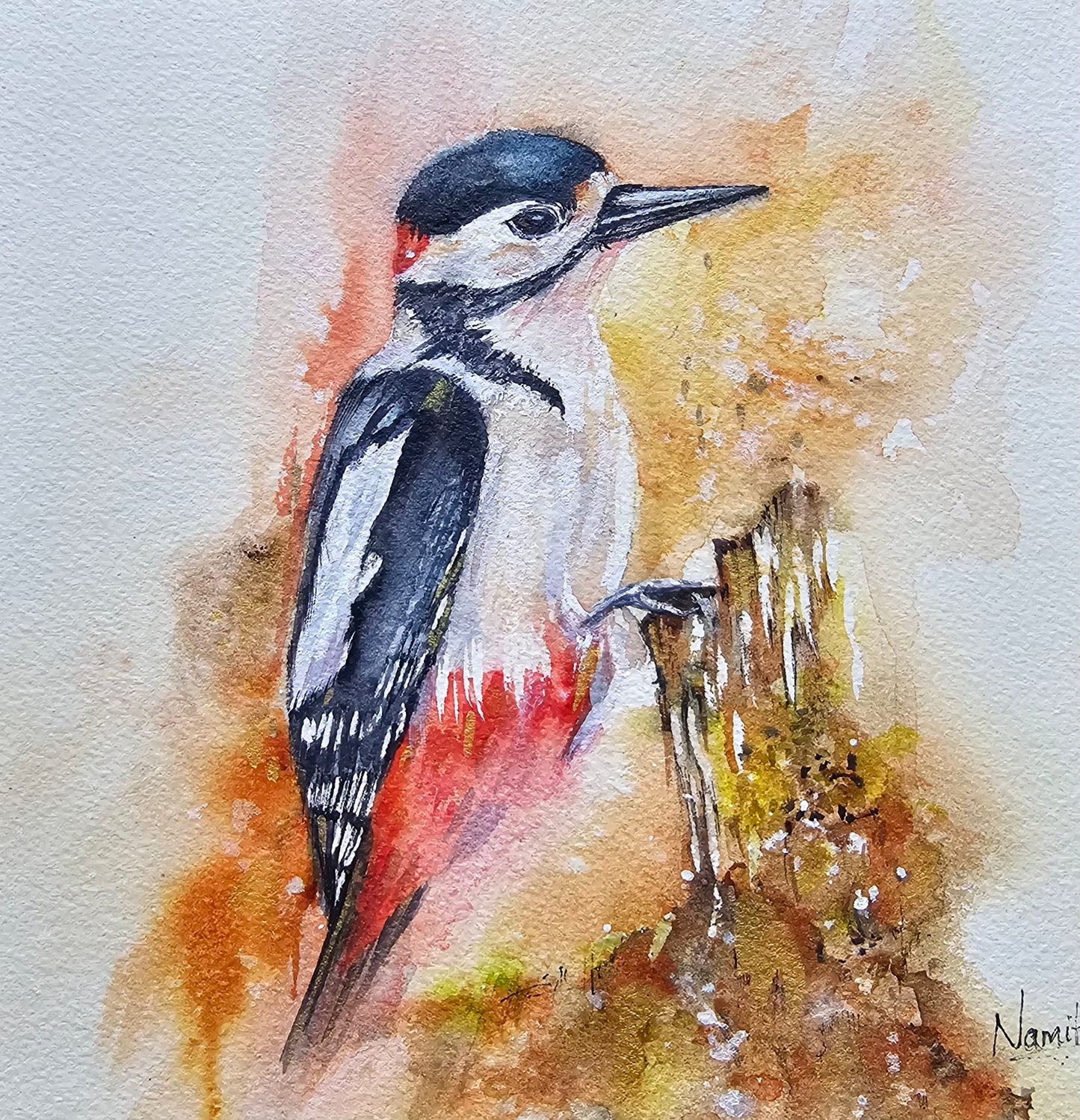 Forest Visitor  Original - Watercolor Painting on Wooden Board