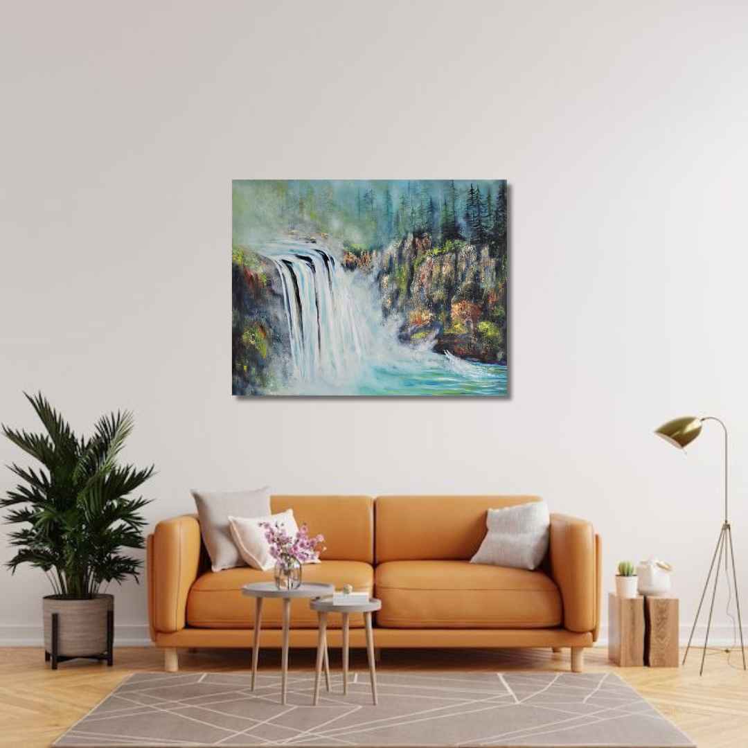 Mist at Snoqualmie Falls - Original Mixed Media Painting