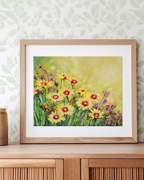 Golden Daisy Meadow - Original Watercolor Painting