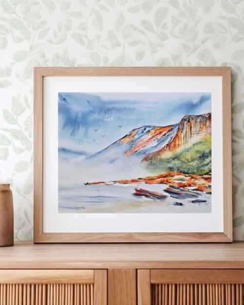 Misty Shoreline - Original Watercolor Painting