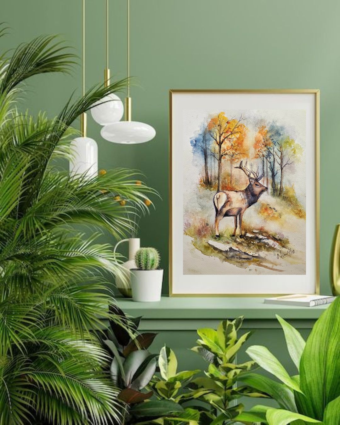 Autumn Guardian - Original Deer watercolor painting