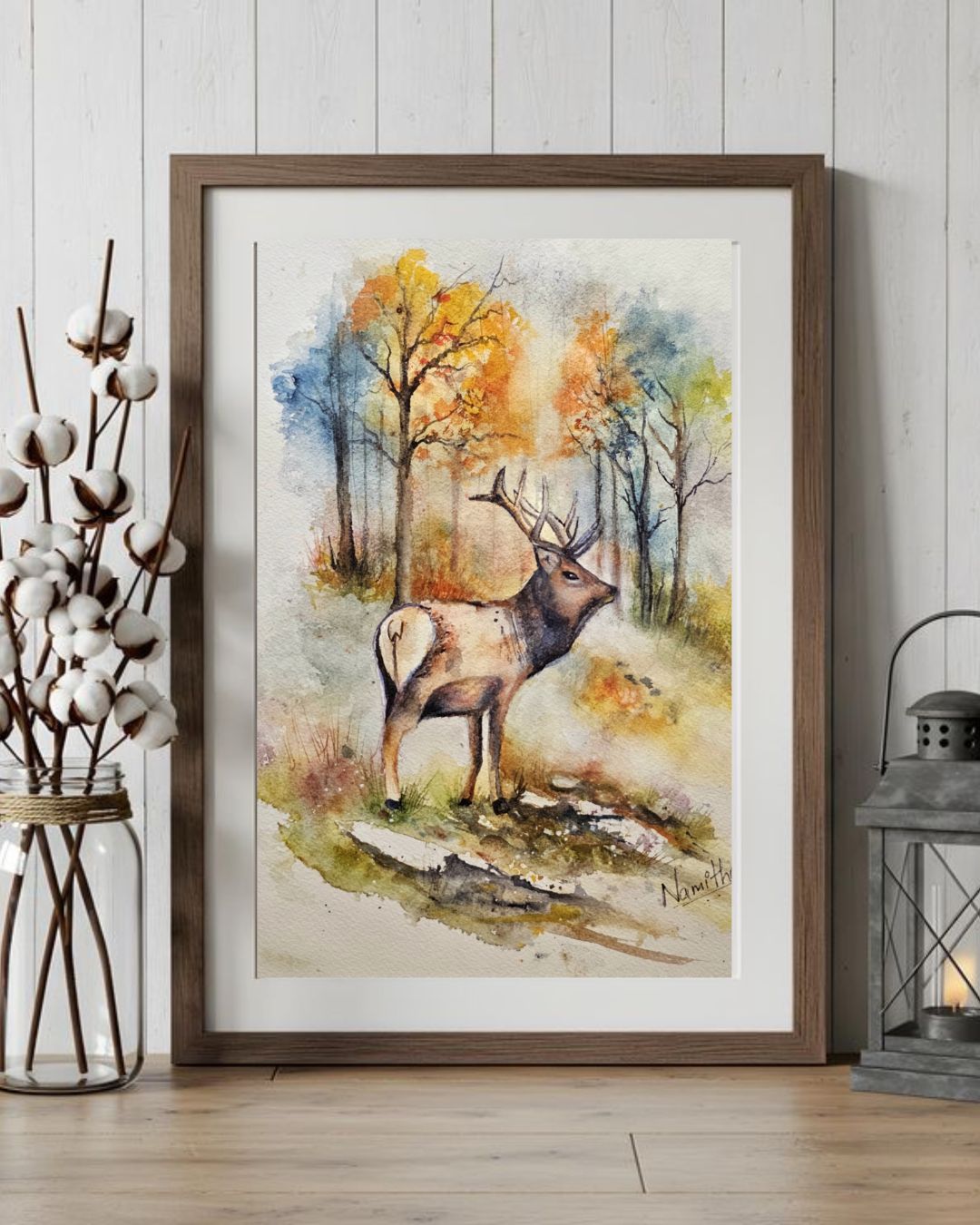 Autumn Guardian - Original Deer watercolor painting