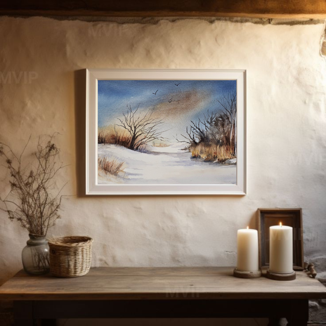 Quiet Winter Evening – Original Watercolor Snow Landscape Painting
